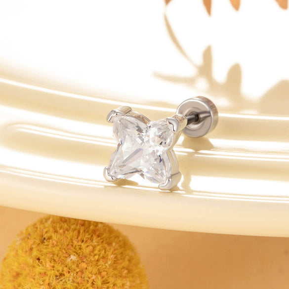 Wholesale Metal Lily Cut Zircon Inlaid Double Head Screw Rod Ear Nail Sweet Style Women's Earrings