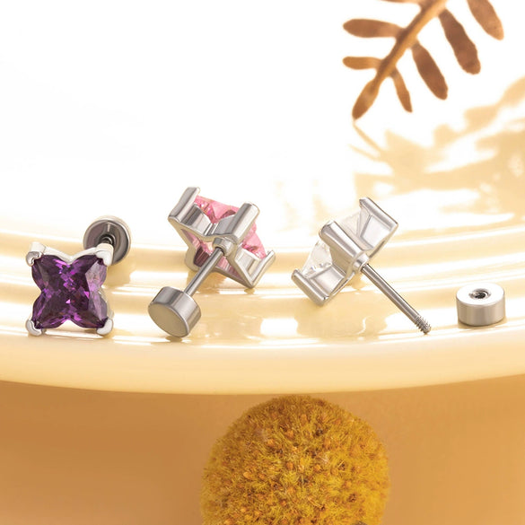 Wholesale Metal Lily Cut Zircon Inlaid Double Head Screw Rod Ear Nail Sweet Style Women's Earrings