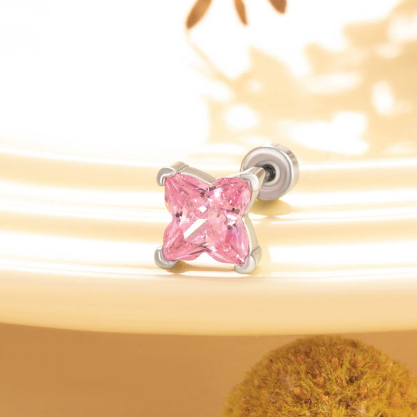 Wholesale Metal Lily Cut Zircon Inlaid Double Head Screw Rod Ear Nail Sweet Style Women's Earrings