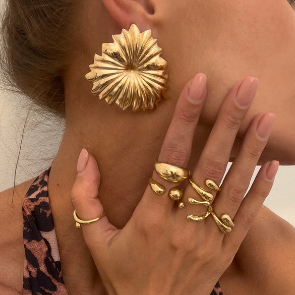 Wholesale Metal Liquid Lava Geometric Ring For Women With Electroplating Design