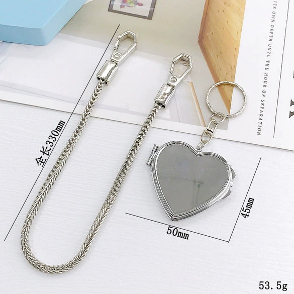 Wholesale Metal Love Shape Doublesided Mirror Pendant Electroplated Portable Chain Folding Cosmetic Mirror Dropresistant Mobile Phone Case Accessories