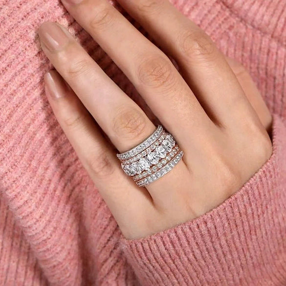 Wholesale Metal Microinlaid Geometric Oval Zircon Women's Ring Copper Jewelry