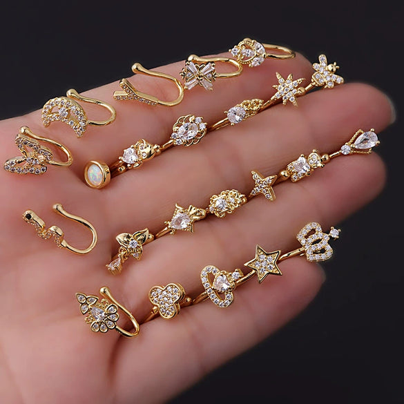 Wholesale Metal Microinlaid Zircon Geometric Nose Ornaments Electroplated Fashion Jewelry For Women