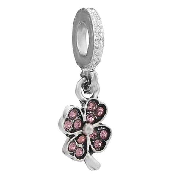 Wholesale Metal Minimalist Fourleaf Clover Totem Diamondencrusted Spring Flower Pendant Diy Bracelet Accessories With Electroplating
