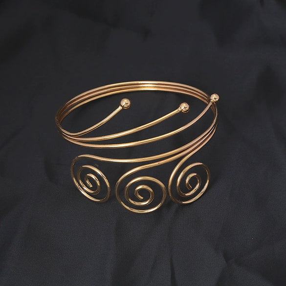 Wholesale Metal Multi Layer Geometric Spiral Arm Ring And Arm Bracelet With Exaggerated Design