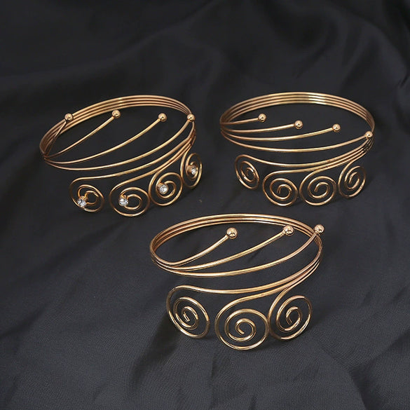 Wholesale Metal Multi Layer Geometric Spiral Arm Ring And Arm Bracelet With Exaggerated Design