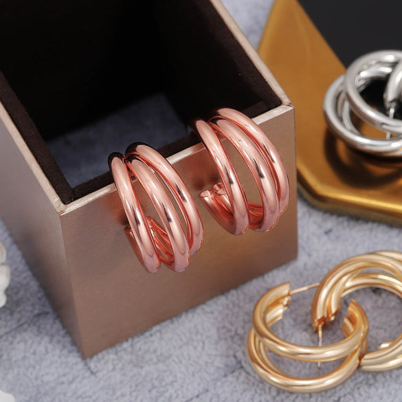Wholesale Metal Multilayer Geometric Earrings Copper Electroplated For Women
