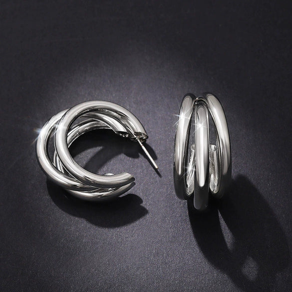 Wholesale Metal Multilayer Geometric Earrings Copper Electroplated For Women