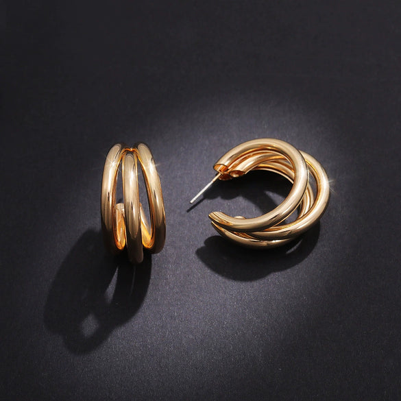 Wholesale Metal Multilayer Geometric Earrings Copper Electroplated For Women