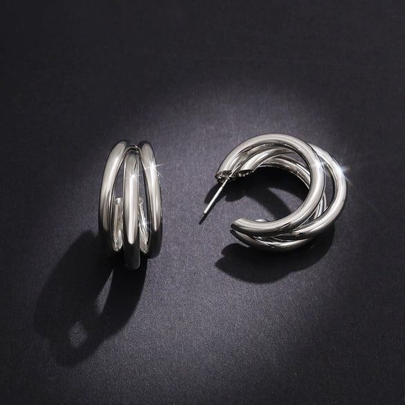 Wholesale Metal Multilayer Geometric Earrings Copper Electroplated For Women