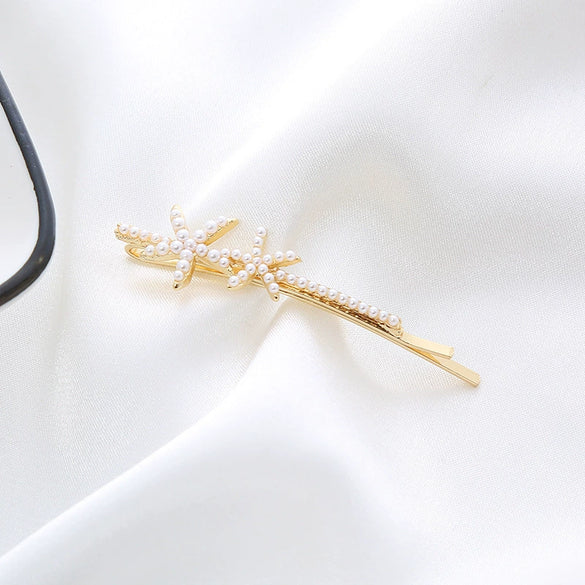 Wholesale Metal Natural Geometric Style Electroplated Women's Pearl Side Hair Clip Hair Accessory