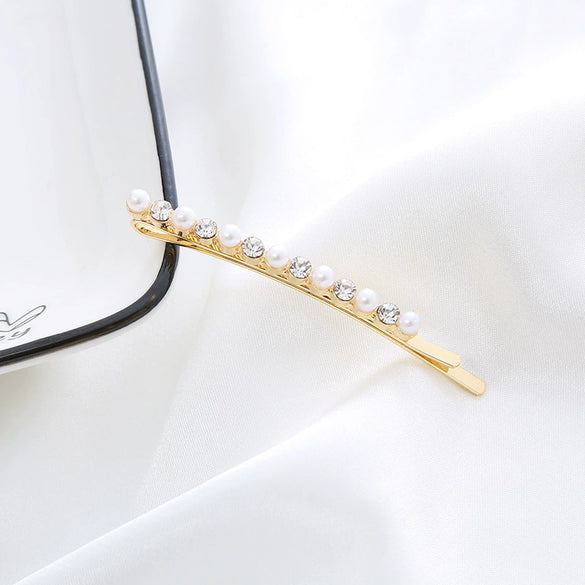 Wholesale Metal Natural Geometric Style Electroplated Women's Pearl Side Hair Clip Hair Accessory