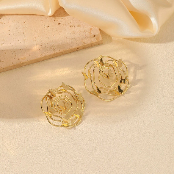 Wholesale Metal Niche Style Hollow Spiral Pattern Butterfly Earrings Gold Plated