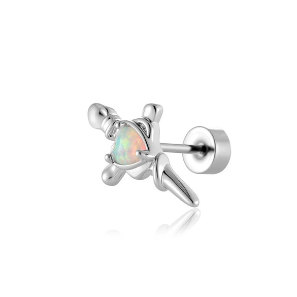 Wholesale Metal Opal Zircon Titanium Steel Heart Shape Cross Screw Stud Piercing Earrings Set With Gems