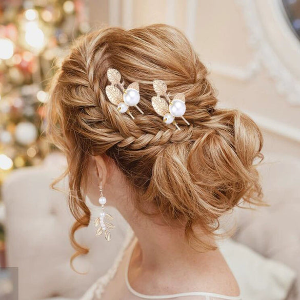 Wholesale Metal Pearl Leaf Earrings Electroplated For Women Simple Geometric Style