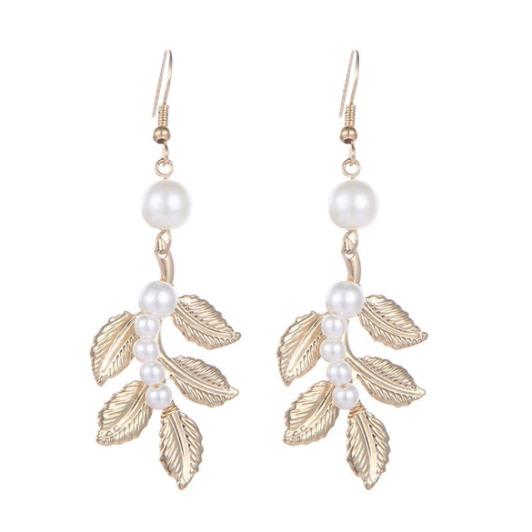 Wholesale Metal Pearl Leaf Earrings Electroplated For Women Simple Geometric Style