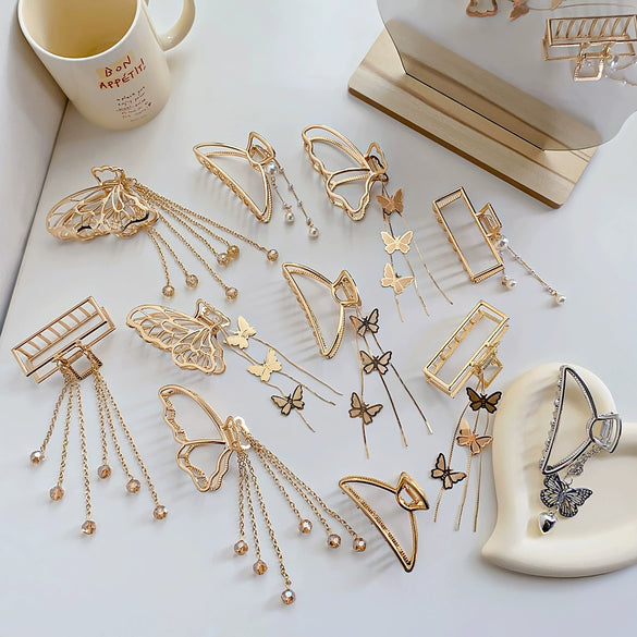 Wholesale Metal Pearl Tassel Butterfly Handmade Hair Clip For Women