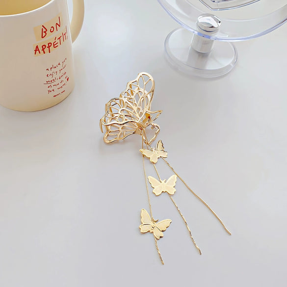 Wholesale Metal Pearl Tassel Butterfly Handmade Hair Clip For Women