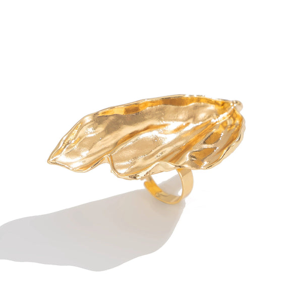 Wholesale Metal Pleated Leaf Ring With Big Butterfly Flower And Geometric Animal Zodiac Pattern Electroplated For Women In Ins Style