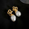 Wholesale Metal Retro Flower Design Diamond Pearl Earrings For Women