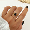 Wholesale Metal Retro Geometric Oval Finger Ring Set With Black Gemstone For Women