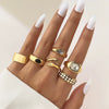 Wholesale Metal Retro Geometric Oval Finger Ring Set With Black Gemstone For Women