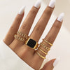 Wholesale Metal Retro Geometric Oval Finger Ring Set With Black Gemstone For Women