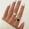 Wholesale Metal Retro Geometric Oval Finger Ring Set With Black Gemstone For Women