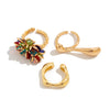 Wholesale Metal Ring With Colored Gemstone Pendant Tassel Design Bohemian Style Heart Shape And Geometric Pattern Electroplated