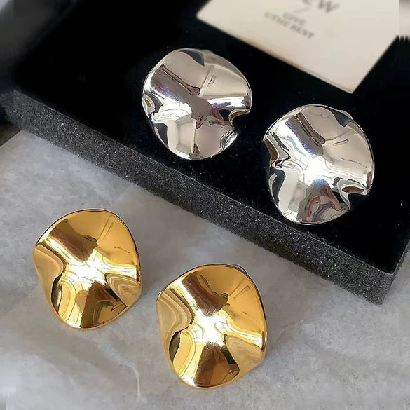 Wholesale Metal Round Earrings With Real Gold Plating Exaggerated Style And Geometric Pattern For Women