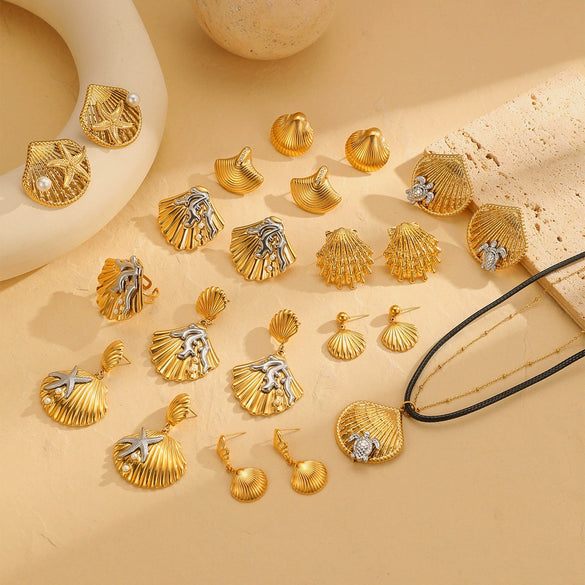 Wholesale Metal Shell Series Stainless Steel Jewelry With Geometric Pattern Electroplated 18K Gold For Women