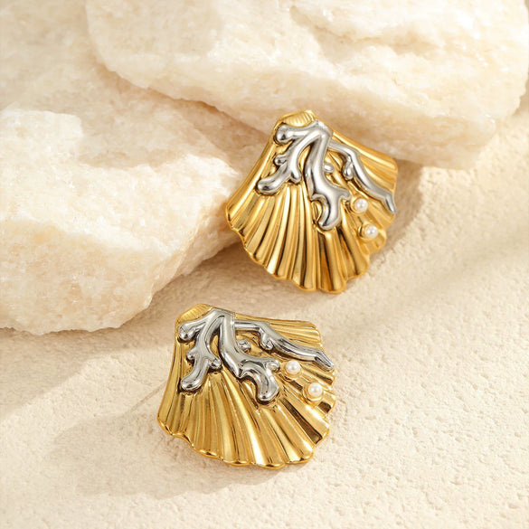 Wholesale Metal Shell Series Stainless Steel Jewelry With Geometric Pattern Electroplated 18K Gold For Women