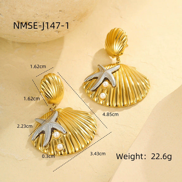 Wholesale Metal Shell Series Stainless Steel Jewelry With Geometric Pattern Electroplated 18K Gold For Women