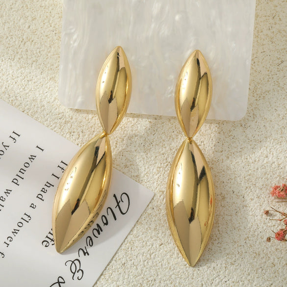 Wholesale Metal Simple Smooth Goldplated Double Horse Eyes Water Drop Shape Women's Earrings