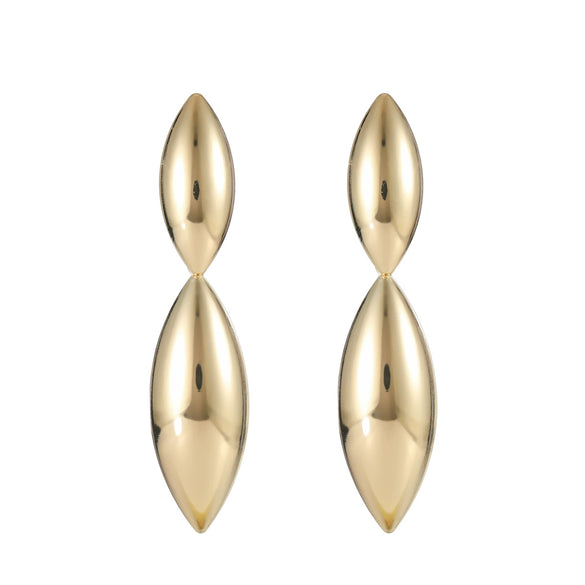 Wholesale Metal Simple Smooth Goldplated Double Horse Eyes Water Drop Shape Women's Earrings