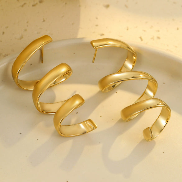 Wholesale Metal Stainless Steel Geometric Wave Spiral Electroplated Earrings For Women Retro Cool Style