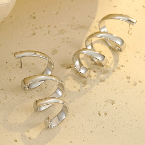 Wholesale Metal Stainless Steel Geometric Wave Spiral Electroplated Earrings For Women Retro Cool Style