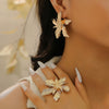 Wholesale Metal Stud Earrings Alloy Geometric Flower Leaf Electroplating For Women