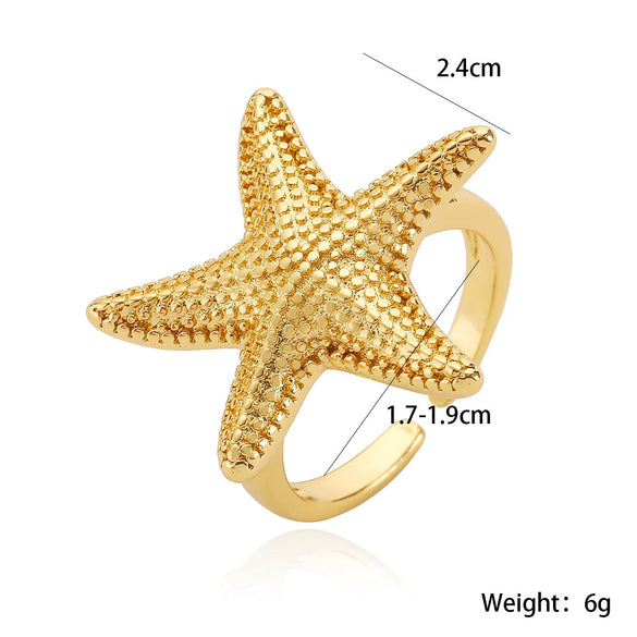 Wholesale Metal Style Copper Electroplated Gold Starfish Open Ring For Women Geometric Design