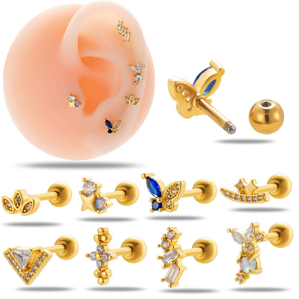 Wholesale Metal Titanium Steel Geometric Puncture Ear Studs For Women With Electroplating