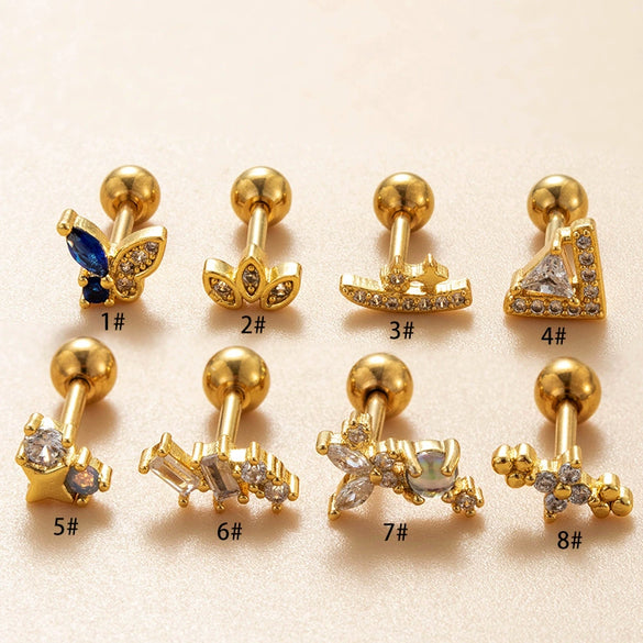 Wholesale Metal Titanium Steel Geometric Puncture Ear Studs For Women With Electroplating