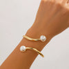 Wholesale Metal Vintage Geometric Electroplated Imitation Pearl Irregular Line Spring Opening Bracelet
