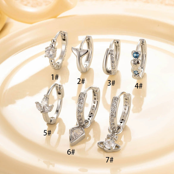 Wholesale Metal Zircon Heart Shape Pendant Cartilage Earring With Electroplating