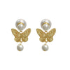 Wholesale Metallic Butterfly Pearl Earrings Zinc Alloy Animal Pattern Electroplating Light Luxury Style For Women