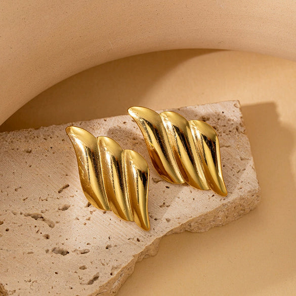 Wholesale Metallic Irregular Geometric Thread Wave Titanium Steel Earrings For Women Electroplated Ear Jewelry
