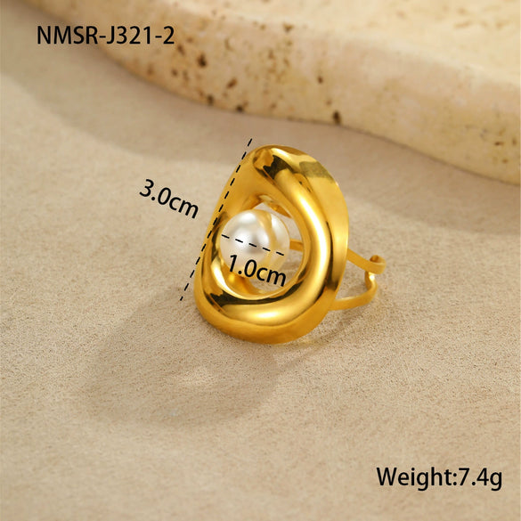Wholesale Metallic Stainless Steel Ring With Starfish Shell Design Electroplating For Women
