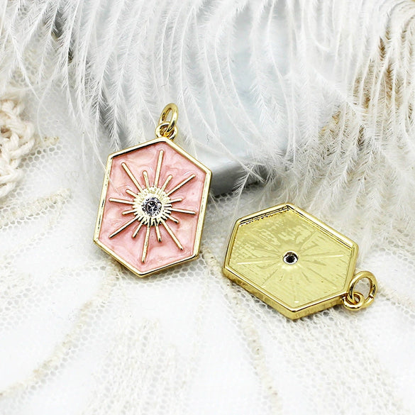 Wholesale Micro Inlaid Hexagonal Sun Pendant Necklace Diy Jewelry Accessories Copper 18K Gold Plated