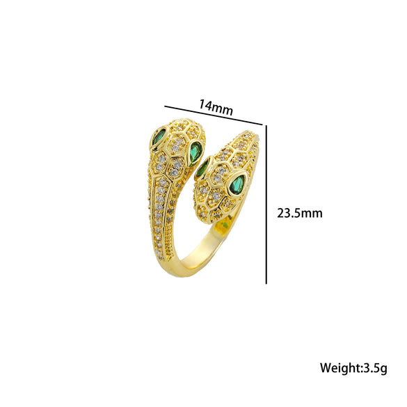 Wholesale Micro Inlaid Zircon Double Headed Snake Shaped Ring For Women Light Luxury Titanium Steel Geometric Design Electroplated