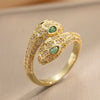Wholesale Micro Inlaid Zircon Double Headed Snake Shaped Ring For Women Light Luxury Titanium Steel Geometric Design Electroplated
