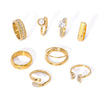 Wholesale Microencrusted Diamond Stainless Steel Doublelayer Pearl Simple Ring Set Geometric Shape Electroplated Hand Jewelry Unisex